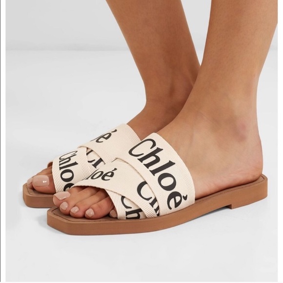 Chloe Shoes - New Chloe Woody Logo Slip On Sandals